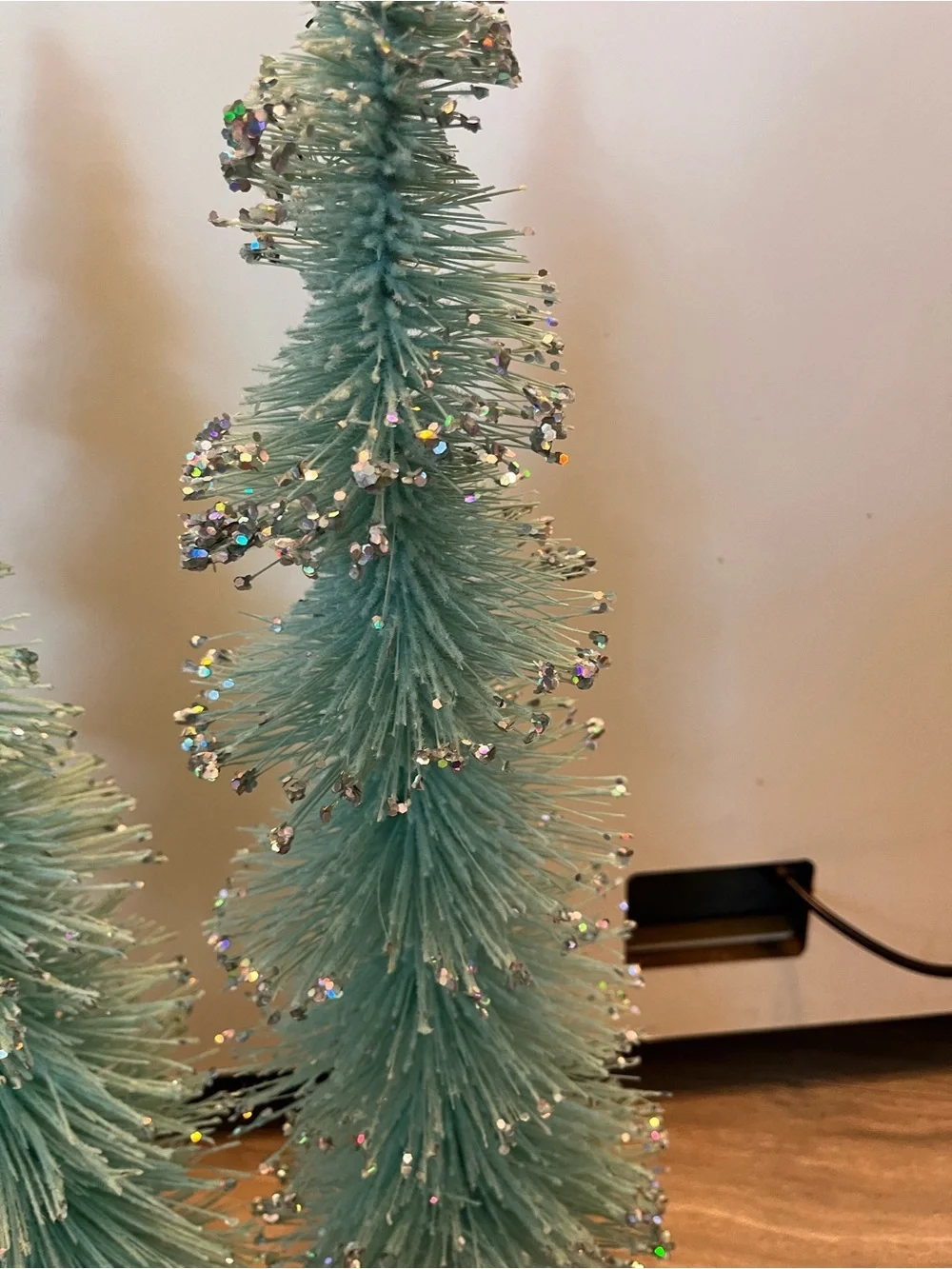 Set 2 Macaron Flocked Pastel Green Large 2 Ft 24” Bottle Brush Christmas Trees